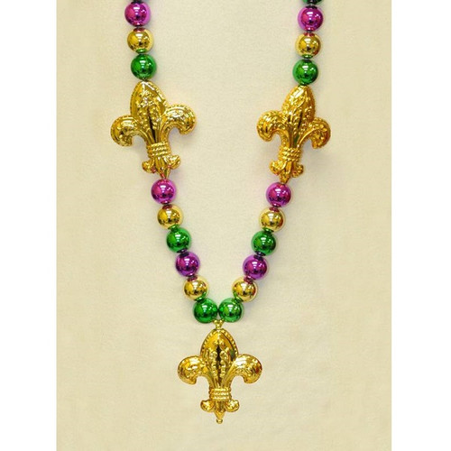 Mardi Gras Gold Fleur De Lis Bead Necklace