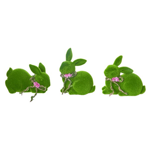 Small Moss Flocked Bunny with Bow