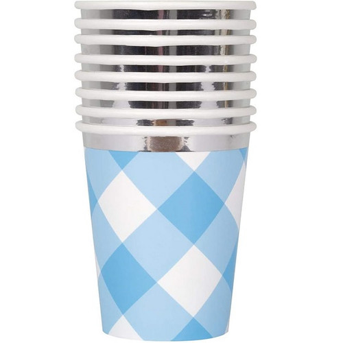 Blue Gingham Paper Cups