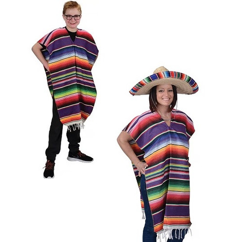 Youll be fiesta ready for Cinco de Mayo with this Colorful Economy Poncho! This classic style poncho features multicolor stripes and attached white fringe. One size fits most.