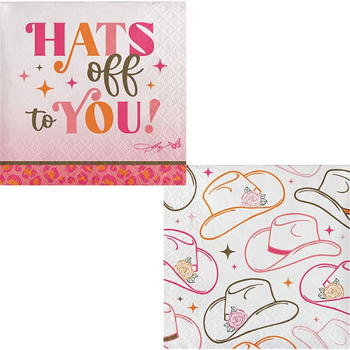 Complement your party drinks with these I Beg Your Parton Hats Beverage Napkins! These small, 2 ply paper napkins feature Hats Off To You on the front and a hat pattern on the back. Package includes 16 count, 5 inch by 5 inch napkins. Complement your party drinks with these I Beg Your Parton Hats Beverage Napkins! These small, 2 ply paper napkins feature Hats Off To You on the front and a hat pattern on the back. Package includes 16 count, 5 inch by 5 inch napkins.