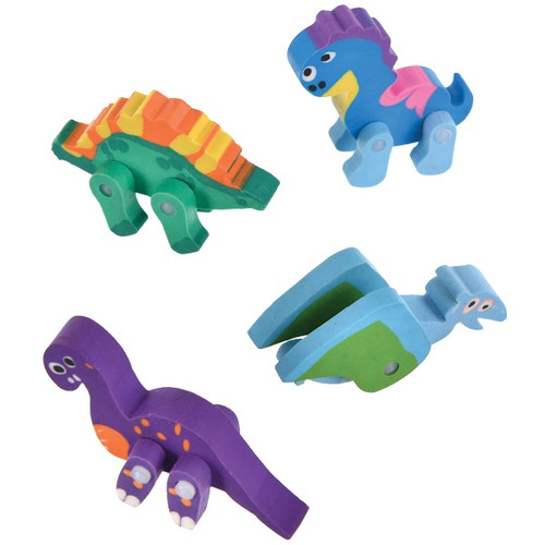 Add some cute and vibrant characters to your eraser collection with these Dinosaur Erasers! These erasers feature colorful dinosaur designs. Package includes 12 count, 2 inch erasers.