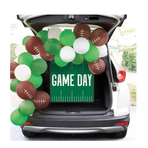Get your vehicle ready for game day with this Kick Off Football Tailgate Decoration Kit! Package includes 9 count, 12 inch balloons, 21 count, 9 inch balloons, 1 count, 27 inch by 27 inch poster, and 8 feet of plastic hanging strip. Get your vehicle ready for game day with this Kick Off Football Tailgate Decoration Kit! Package includes 9 count, 12 inch balloons, 21 count, 9 inch balloons, 1 count, 27 inch by 27 inch poster, and 8 feet of plastic hanging strip.