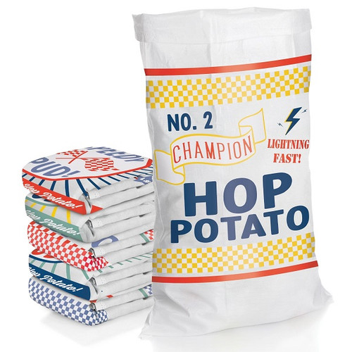 Its time to have a good old fashioned sack race with these Potato Sacks! These woven plastic sacks feature fun printed race phrases. Package includes 4 count, 41 inch sacks.