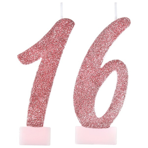 Make your cake sparkle at your sweet sixteen party with the number sixteen in a beautiful glitter blush color! These candles are 3 inches tall.