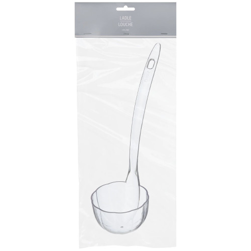 Scoop in style with this packaged clear acrylic ladle. This ladle is perfect for your party! It holds up to 5 oz. Scoop in style with this packaged clear acrylic ladle. This ladle is perfect for your party! It holds up to 5 oz.