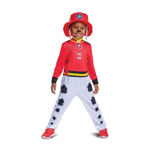 Get ready for rescue missions with this adorable Paw Patrol Marshall costume! This classic toddler outfit features a printed poly knit jumpsuit designed to look just like Marshall, complete with a detachable tail and an attached badge for extra authenticity. The character headpiece adds the perfect finishing touch to your little one's look. Please note that shoes are not included. Ideal for any Paw Patrol fan ready to join the team and save the day! Get ready for rescue missions with this adorable Paw Patrol Marshall costume! This classic toddler outfit features a printed poly knit jumpsuit designed to look just like Marshall, complete with a detachable tail and an attached badge for extra authenticity. The character headpiece adds the perfect finishing touch to your little one's look. Please note that shoes are not included. Ideal for any Paw Patrol fan ready to join the team and save the day!