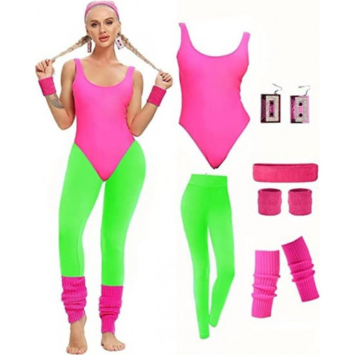 Get ready to channel your inner 80s fitness icon with this 80s Workout Costume Kit! This vibrant set includes a hot pink unitard, lime green leggings, and matching pink leg warmers, plus hot pink sweatbands to complete the retro look. Top it off with the included pink cassette tape earrings for an extra pop of 80s flair. Whether you're heading to an 80s-themed party or just want to bring some nostalgic fun to your workout, this costume kit has everything you need to stand out in style! One size fits most. Get ready to channel your inner 80s fitness icon with this 80s Workout Costume Kit! This vibrant set includes a hot pink unitard, lime green leggings, and matching pink leg warmers, plus hot pink sweatbands to complete the retro look. Top it off with the included pink cassette tape earrings for an extra pop of 80s flair. Whether you're heading to an 80s-themed party or just want to bring some nostalgic fun to your workout, this costume kit has everything you need to stand out in style! One size fits most.