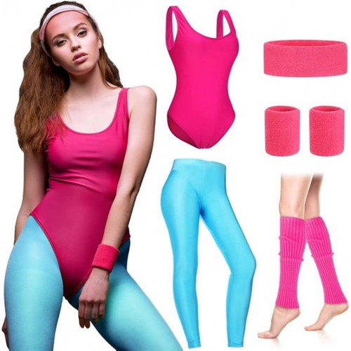 Get ready to channel your inner 80s fitness icon with this 80s Workout Costume Kit! This vibrant set includes a hot pink unitard, light blue leggings, and matching pink leg warmers, plus hot pink sweatbands to complete the retro look. Top it off with the included pink cassette tape earrings for an extra pop of 80s flair. Whether you're heading to an 80s-themed party or just want to bring some nostalgic fun to your workout, this costume kit has everything you need to stand out in style! One size fits most. Get ready to channel your inner 80s fitness icon with this 80s Workout Costume Kit! This vibrant set includes a hot pink unitard, light blue leggings, and matching pink leg warmers, plus hot pink sweatbands to complete the retro look. Top it off with the included pink cassette tape earrings for an extra pop of 80s flair. Whether you're heading to an 80s-themed party or just want to bring some nostalgic fun to your workout, this costume kit has everything you need to stand out in style! One size fits most.