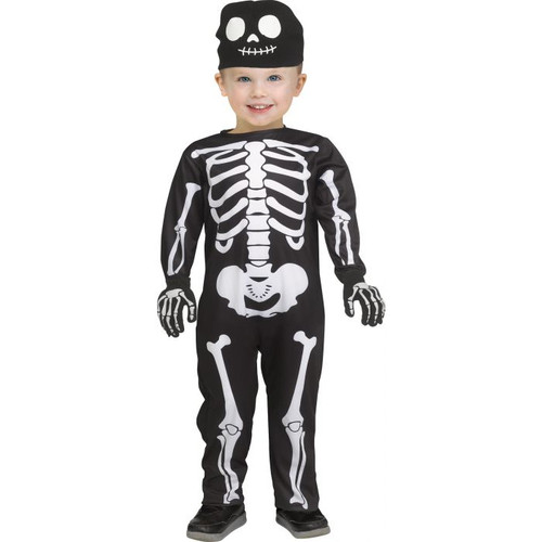 Dress your little one in spook-tacular style with our Skeleton Jumper for toddlers! This charming costume features a black jumpsuit emblazoned with a striking white skeleton design, giving a fun and eerie look that's perfect for Halloween or any costume event. The set includes a coordinating cap to complete the skeletal look and matching gloves to add extra flair. Whether your toddler is trick-or-treating or attending a themed party, this costume will ensure they stand out with both style and comfort