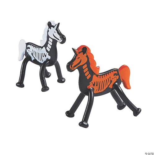 These Vinyl Bendable Skeleton Unicorns make for fun Halloween prizes and trick or treat giveaways. They measure about 4 inches, and are available in black with white or orange details. Please specify in customer notes if you prefer white or orange. Each package comes with one toy.