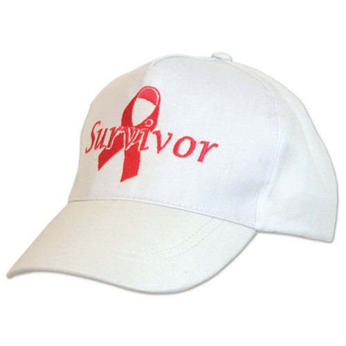 Celebrate resilience and hope with our Embroidered Survivor Cap. Adjustable with a velcro strap, it is white with a pink Breast Cancer Awareness ribbon and "Survivor" embroidered along the front. Celebrate resilience and hope with our Embroidered Survivor Cap. Adjustable with a velcro strap, it is white with a pink Breast Cancer Awareness ribbon and "Survivor" embroidered along the front.