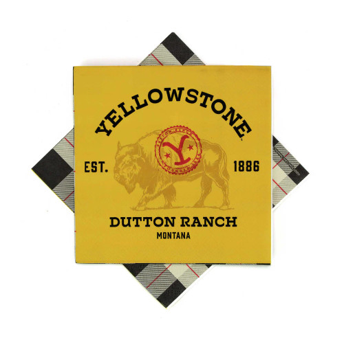 Capture the spirit of the Yellowstone series with our stylish Beverage Napkins! Featuring a deep yellow front panel with the Yellowstone name and buffalo, plus a black panel that says "Beth Dutton State of Mind," these 3-ply napkins also showcase a classic black, tan, and red buffalo check pattern. Perfect for drinks and snacks, they bring a touch of Yellowstone charm to any occasion!
The napkins measure 5 inches by 5 inches and include 16 count in each pack. Capture the spirit of the Yellowstone series with our stylish Beverage Napkins! Featuring a deep yellow front panel with the Yellowstone name and buffalo, plus a black panel that says "Beth Dutton State of Mind," these 3-ply napkins also showcase a classic black, tan, and red buffalo check pattern. Perfect for drinks and snacks, they bring a touch of Yellowstone charm to any occasion!
The napkins measure 5 inches by 5 inches and include 16 count in each pack.