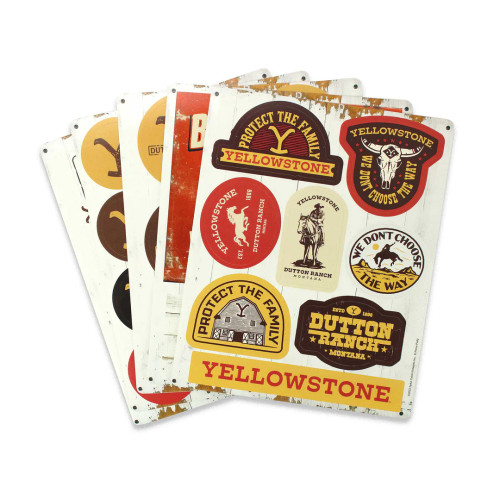 Bring the spirit of Yellowstone to your events with our Yellowstone Sticker Sheets! This set includes five sheets featuring a variety of designs: one sheet of large circular logos perfect for big favors, one sheet of smaller circular logos for smaller treats, and a sheet of various shaped logos for extra flair. You’ll also find a sheet of large stickers ideal for welcome signs or drink stations, plus rustic white stickers showcasing the ranch logo, perfect for gift tags or place cards. Enhance your decorations and add a personal touch to your theme party!
Place card holders, beer bottle labels, and paper not included.
Do not apply directly to walls, doors, or furniture. Adhesive may cause damage and be difficult to remove. Bring the spirit of Yellowstone to your events with our Yellowstone Sticker Sheets! This set includes five sheets featuring a variety of designs: one sheet of large circular logos perfect for big favors, one sheet of smaller circular logos for smaller treats, and a sheet of various shaped logos for extra flair. You’ll also find a sheet of large stickers ideal for welcome signs or drink stations, plus rustic white stickers showcasing the ranch logo, perfect for gift tags or place cards. Enhance your decorations and add a personal touch to your theme party!
Place card holders, beer bottle labels, and paper not included.
Do not apply directly to walls, doors, or furniture. Adhesive may cause damage and be difficult to remove.