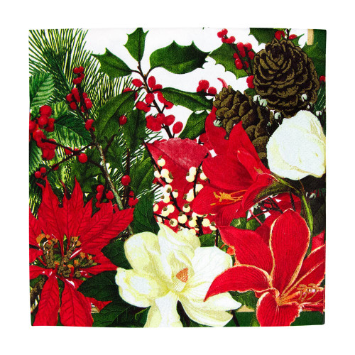 Add festive charm to your gatherings with our Christmas Garden Luncheon Napkins. Featuring vibrant holly, pinecones, and red and white flowers, these 3-ply napkins are perfect for holiday parties and family dinners.
The napkins measure 6.5 inches by 6.5 inches and include 20 count in each pack.