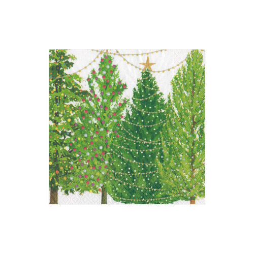 Bring festive charm to your holiday table with our Christmas Trees Beverage Napkins! These 3-ply paper napkins feature a delightful design of decorated Christmas trees, complete with gold garland and star toppers. Perfect for serving cocktails or snacks at your Christmas gatherings.
The napkins measure 5 inches by 5 inches and include 20 count in each pack.