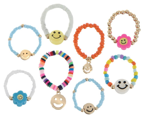 These Stretchy Bead Rings make the perfect party favors! This set includes 8 rings, each 2.2 inches, featuring different styles of colorful beads and a variety of smiley face designs. Whether you're handing them out at birthday parties, events, or celebrations, these fun rings are sure to make great little keepsakes. These Stretchy Bead Rings make the perfect party favors! This set includes 8 rings, each 2.2 inches, featuring different styles of colorful beads and a variety of smiley face designs. Whether you're handing them out at birthday parties, events, or celebrations, these fun rings are sure to make great little keepsakes.