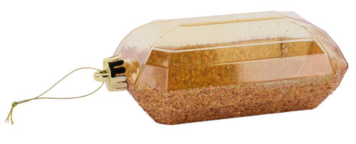Add sparkle to your holiday decor with the 7 inch Gold Glitter Gem Ornament. Featuring a transparent gold design with one half coated in glitter, it comes with a gold string hanger and is rectangular in shape. Add sparkle to your holiday decor with the 7 inch Gold Glitter Gem Ornament. Featuring a transparent gold design with one half coated in glitter, it comes with a gold string hanger and is rectangular in shape.