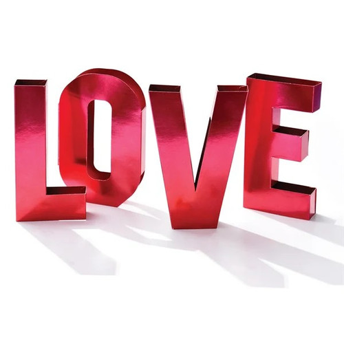 Add a festive touch to any occasion with this LOVE Foil Letter Centerpiece! Measuring 8" x 4" x 1.25", it features bold red foil letters spelling out "LOVE." Perfect for Valentine's Day, weddings, or any celebration, this eye-catching piece will brighten up your décor with its shiny, reflective finish.