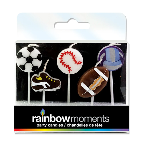 Score big with Sports Candles, perfect for cakes and cupcakes! This fun set features a soccer ball, football, baseball, volleyball, and sneaker, making it ideal for any sports-themed celebration.
Design printed on one side. Package includes 5 paraffin wax candles. Sport equipment about 1 inch. 2.5 inches with a plastic pick.