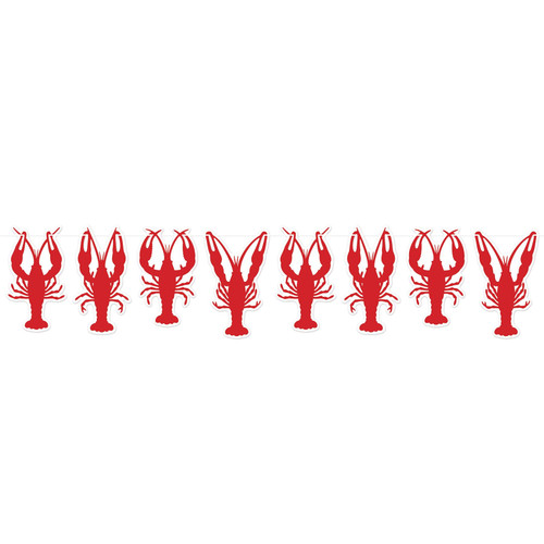 Red crawfish cutouts with varied poses on a streamer measuring 10.75in x 4ft 6in.