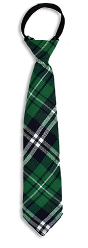 Green Plaid Neck Tie. This costume piece features a plaid pattern with shades of green and white. Measures 13.75in.