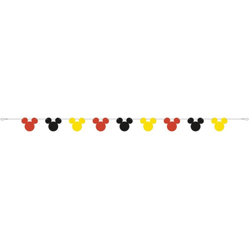 Mickey Mouse Ears Garland. This garland features a colorful arrangement of Mickey's iconic ears in red, black, and yellow. Measures 7ft.