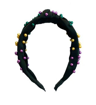 Mardi Gras Pearl Headband - Black