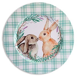 Easter Charger - Green Gingham with two Bunnies. Measures 13in.