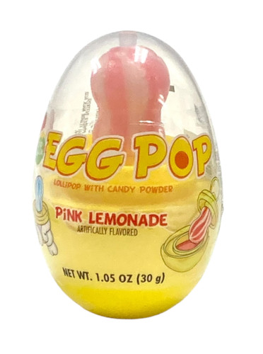 Dip N Lik Egg Pop - Pink Lemonade. Container measures about 3.25in. Net WT 1.05in.