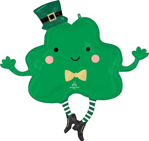 Green Shamrock Balloon with Hat and Legs and Smiling Face