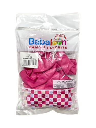 Berry Pink Latex Balloons. Package includes 25 count, 12 inch uninflated balloons.