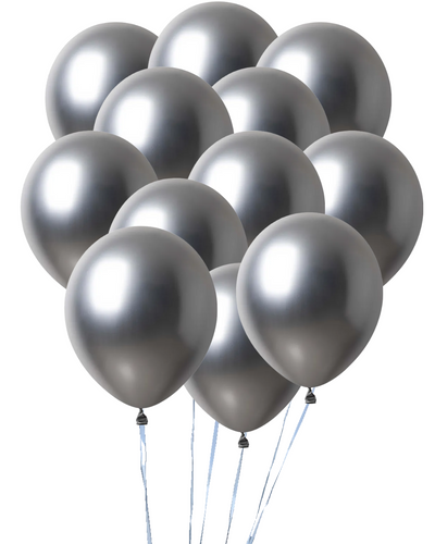 Dozen Balloons Grouped together in the color platinum silver Dozen Balloons Grouped together in the color platinum silver