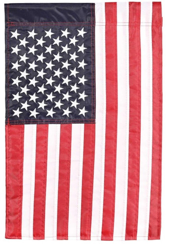 American Flag Garden Flag. Vertically hanging fabric flag. Measures 13in x 18in.