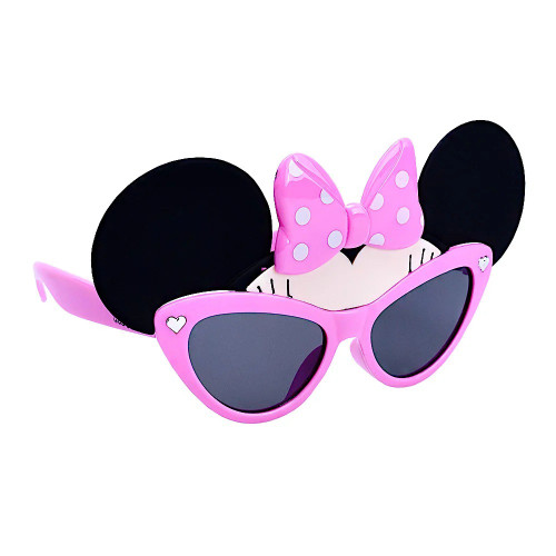 Lil Minnie Mouse Sun-Staches Glasses! These fun and fashionable glasses feature pink frames topped with Minnie’s mouse ears and a bright pink bow adorned with classic white polka dots. Featuring 100% UV400 protection and impact-resistant lenses, they’re built to keep your eyes safe while you enjoy the sunshine. One size fits most kids.