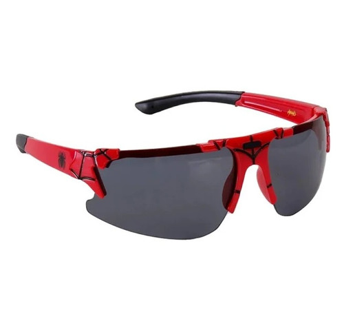 Kids Spider-Man Wrap Sunglasses. These shades feature red and black frames with webbing embellishments. The wraparound style and dark lenses help protect young eyes during all their heroic adventures. Featuring 100% UV400 protection and impact-resistant lenses, they’re built to keep your eyes safe while you enjoy the sunshine. One size fits most kids.