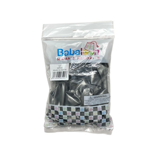 Pearl Silver Latex Balloons. Package includes 25 count, 12 inch uninflated balloons. Pearl Silver Latex Balloons. Package includes 25 count, 12 inch uninflated balloons.