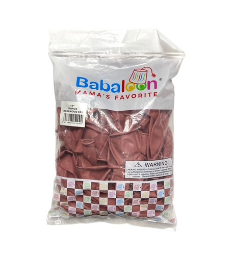 Rosewood Latex Balloons. Package includes 100 count, 12 inch uninflated balloons.