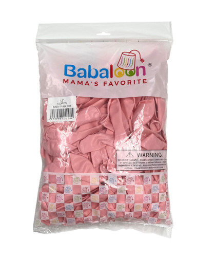 Baby Pink Latex Balloons. Package includes 100 count, 12 inch uninflated balloons.