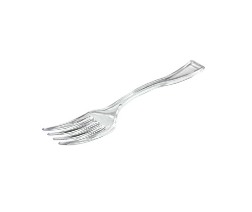 Mini Clear Plastic Forks. These small clear plastic forks are perfect for appetizers, desserts, and hors d'oeuvres. Package includes 50 count forks measuring 3.75in.