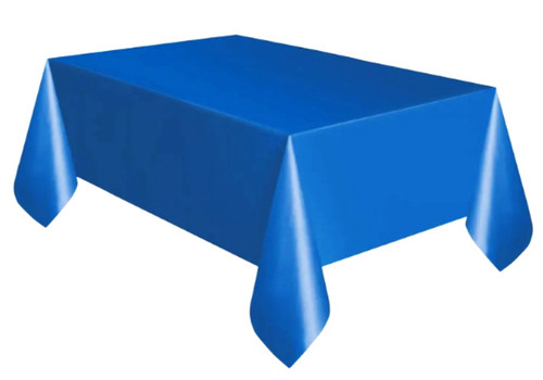Bright Blue Plastic Tablecover. This rectangular cover features a bright royal blue color. Wonderful for holidays, birthdays, sporting events, and more! Measures 54in x 108in.