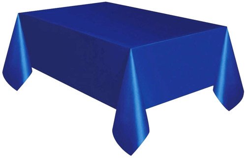 Bright Navy Plastic Tablecover! This rectangular cover measures 54in x 108in.