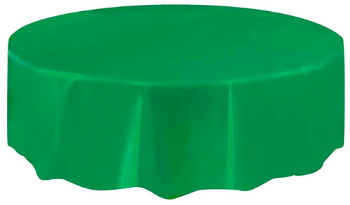 Bright Green Round Plastic Tablecover. This round cover measures 84in in diameter.