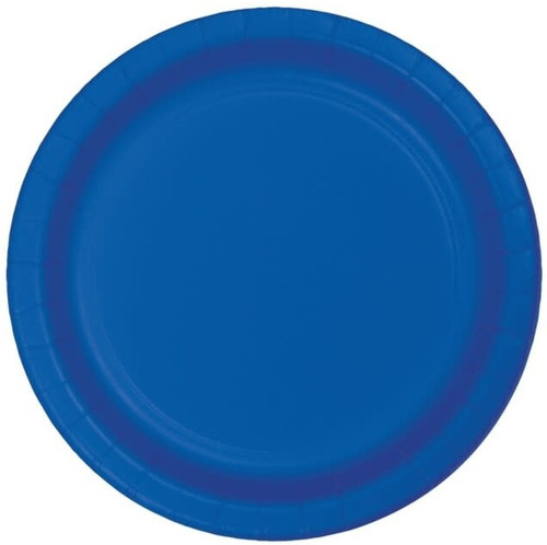 Bright Blue Paper Luncheon Plates. These sturdy paper plates feature a vibrant royal blue color. Package includes 20 count 8.5in plates.