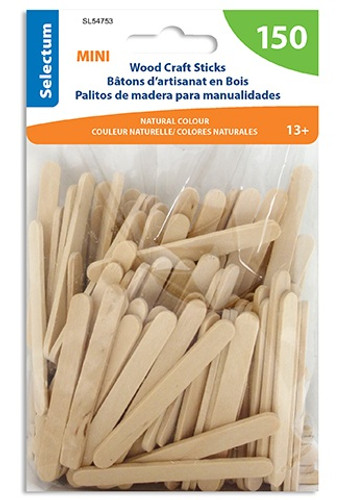 Mini Wooden Sticks. These natural color wooden sticks are great for all sorts of creative projects. Package includes 150 count 2.5in sticks.