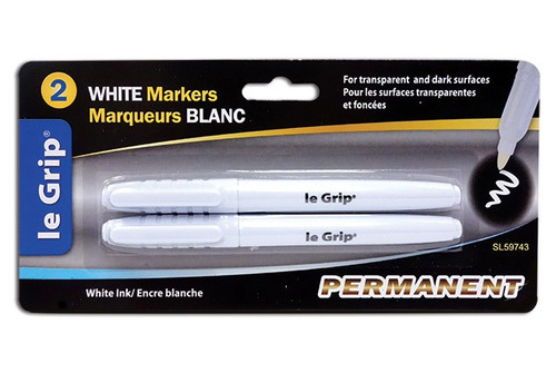 White Ink Markers. These permanent markers feature white ink that stands out on transparent and dark surfaces. They're perfect for posters, signs, art projects, and DIY crafts. Package includes 2 count markers measuring 5.5in. White Ink Markers. These permanent markers feature white ink that stands out on transparent and dark surfaces. They're perfect for posters, signs, art projects, and DIY crafts. Package includes 2 count markers measuring 5.5in.