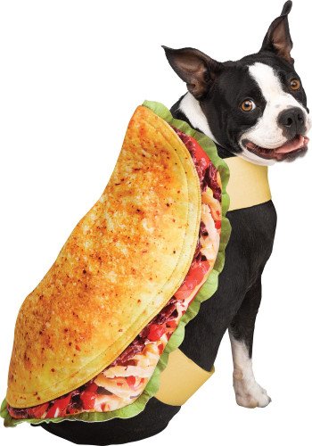 Taco Dog Pet Costume. Includes polyester photoreal tunic of a taco. X Small roughly fits 6-10lbs that's 8-10in long from shoulders to end with a 12-15in chest. Small/Medium 11-28lbs that's 12-14in long with 15-22.5in chest. Large/XL 29-75lbs that's 17.5-21.5in long with a 23-32in chest. Taco Dog Pet Costume. Includes polyester photoreal tunic of a taco. X Small roughly fits 6-10lbs that's 8-10in long from shoulders to end with a 12-15in chest. Small/Medium 11-28lbs that's 12-14in long with 15-22.5in chest. Large/XL 29-75lbs that's 17.5-21.5in long with a 23-32in chest.