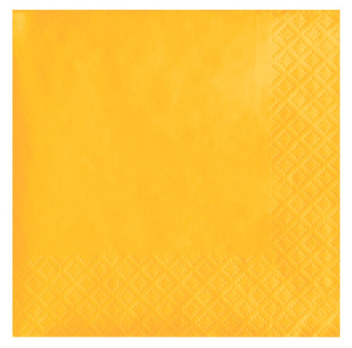 Sunflower Yellow Luncheon Napkins. These 2-ply paper napkins feature a deep yellow color. Perfect for sporting events, birthdays, and more! Package includes 40 count napkins measuring 6.5in x 6.5in when folded.