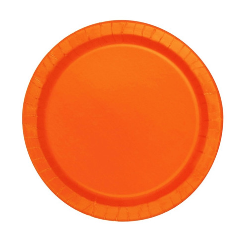 Bright Orange Paper Dessert Plates. These sturdy paper plates feature a vibrant orange color. Package includes 20 count 6.75in plates.
