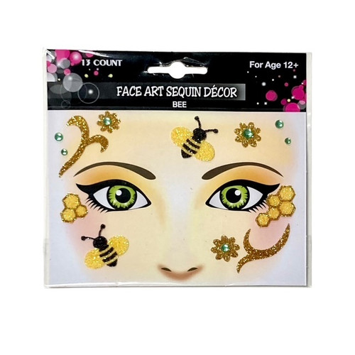 Animal Face Art - Bee. This sticker set features a variety of glittery shapes and colorful gems. Desired style not guaranteed. 13 count sticker pieces, 1 set.